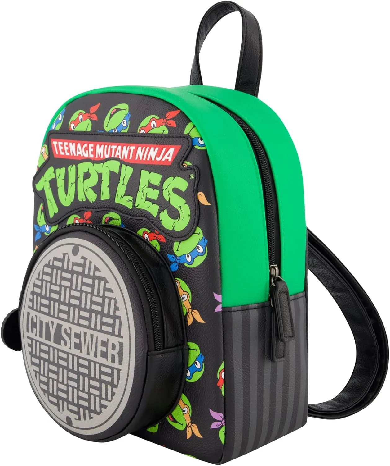 Concept One Teenage Mutant Ninja Turtles Mini Backpack, TMNT Small Travel Bag for Men and Women, Adjustable Shoulder Straps, Sewer Cap, 10 Inch