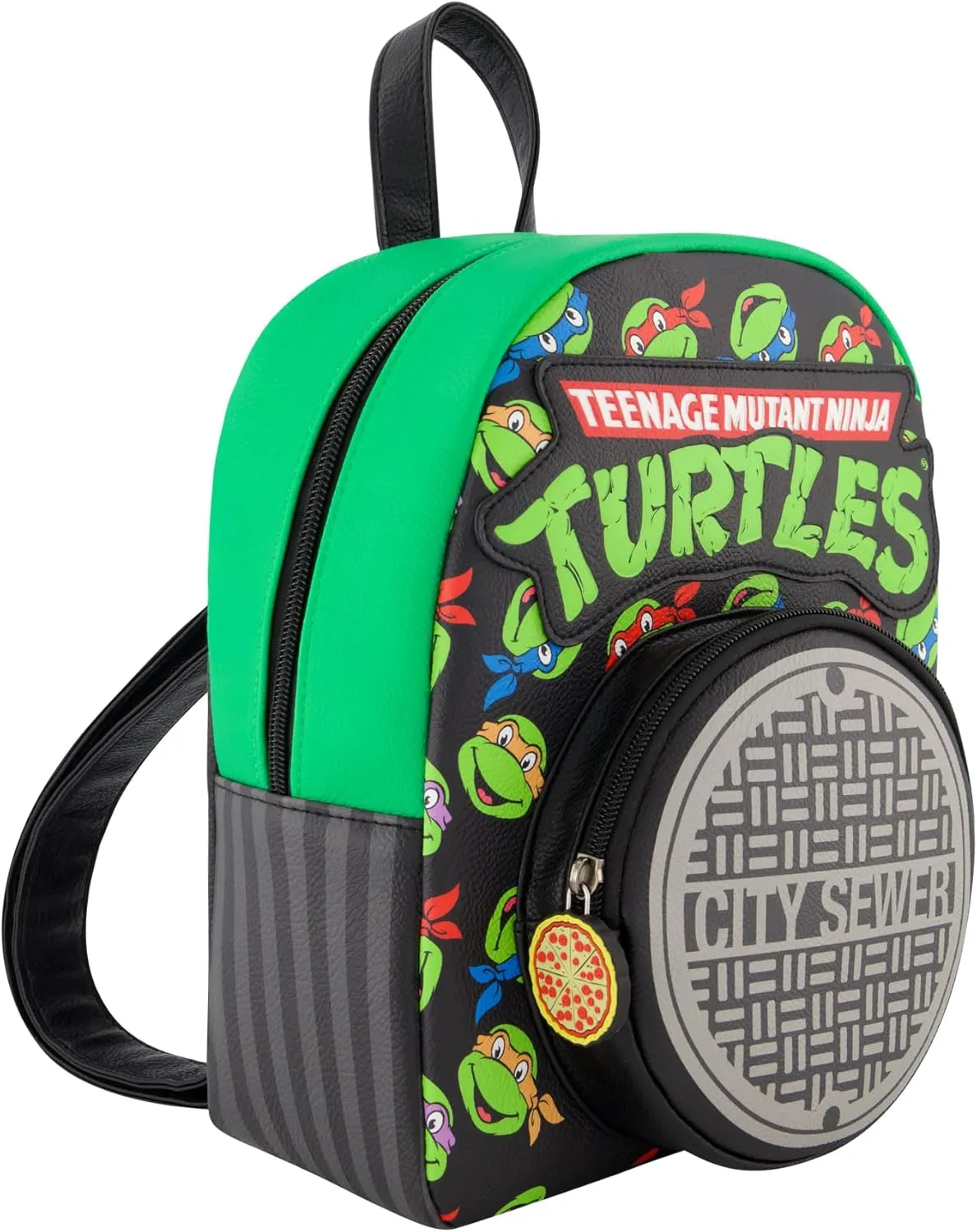 Concept One Teenage Mutant Ninja Turtles Mini Backpack, TMNT Small Travel Bag for Men and Women, Adjustable Shoulder Straps, Sewer Cap, 10 Inch