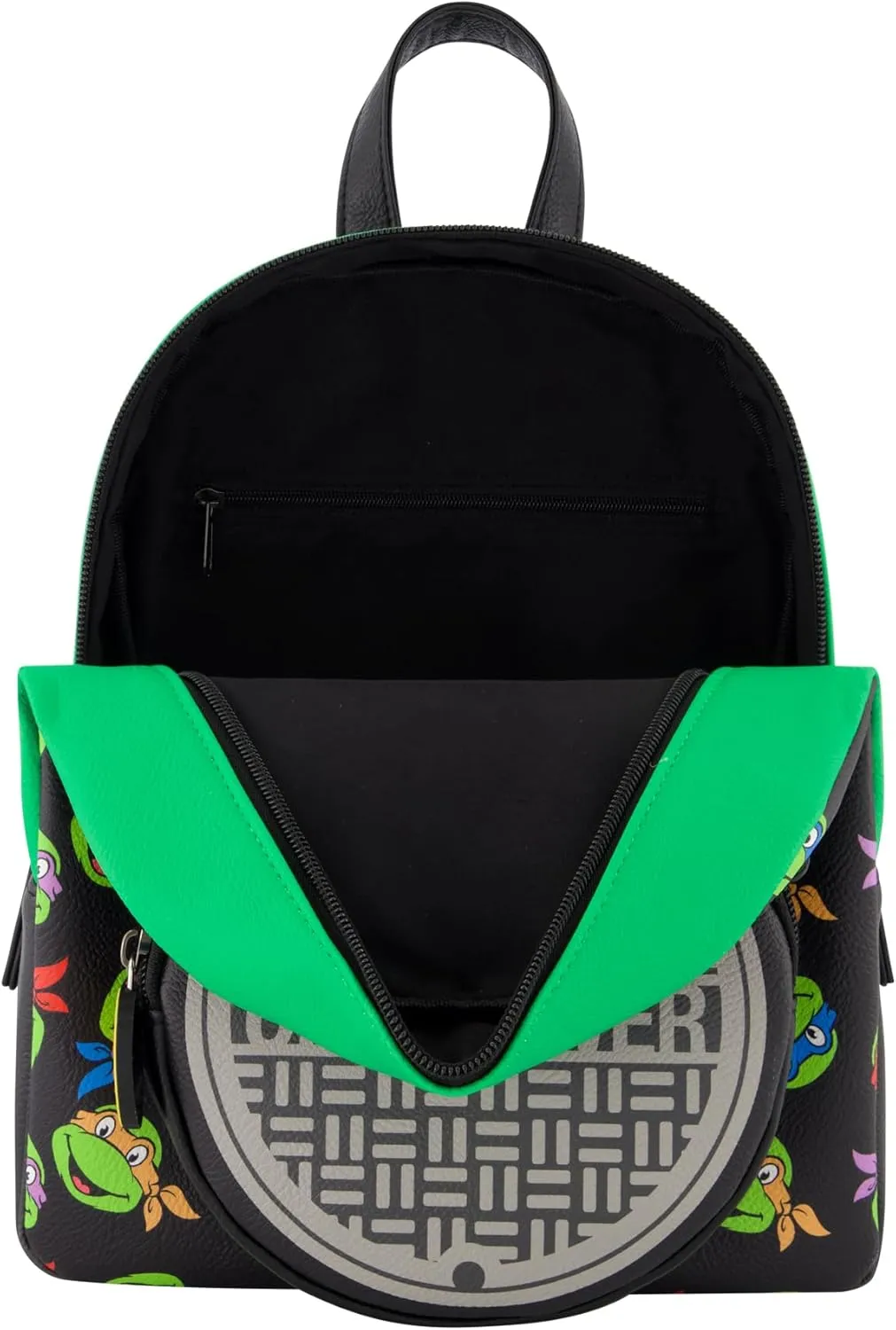 Concept One Teenage Mutant Ninja Turtles Mini Backpack, TMNT Small Travel Bag for Men and Women, Adjustable Shoulder Straps, Sewer Cap, 10 Inch