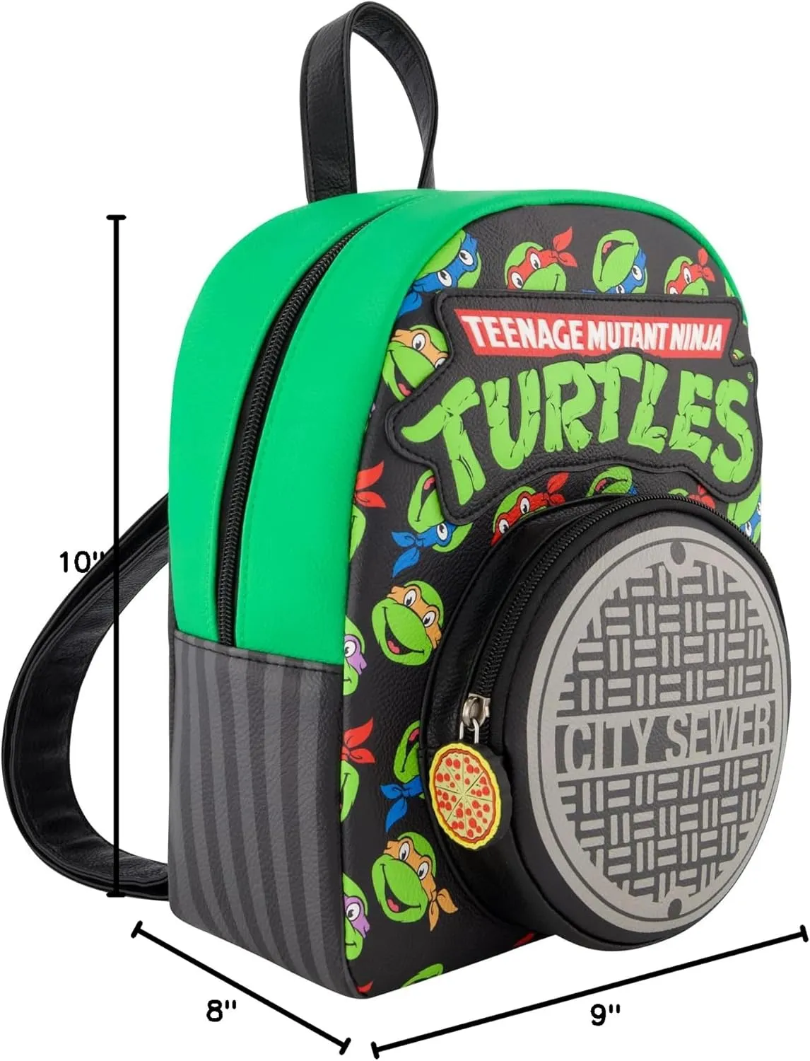 Concept One Teenage Mutant Ninja Turtles Mini Backpack, TMNT Small Travel Bag for Men and Women, Adjustable Shoulder Straps, Sewer Cap, 10 Inch