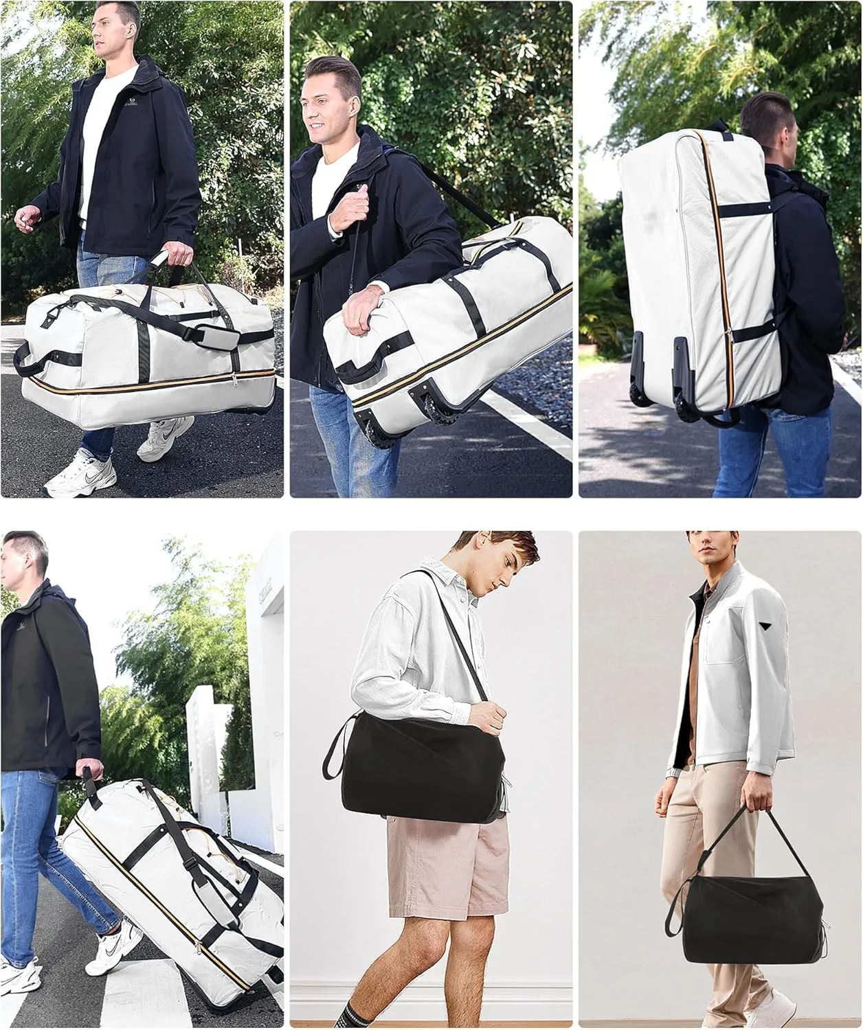 CONTAIL 32” Soft-side 110L Expandable 140L Rolling Duffle Bag with 2 Inline Wheels,Convertible Weekend Travel Bag with Bungee-Cord System,Grey