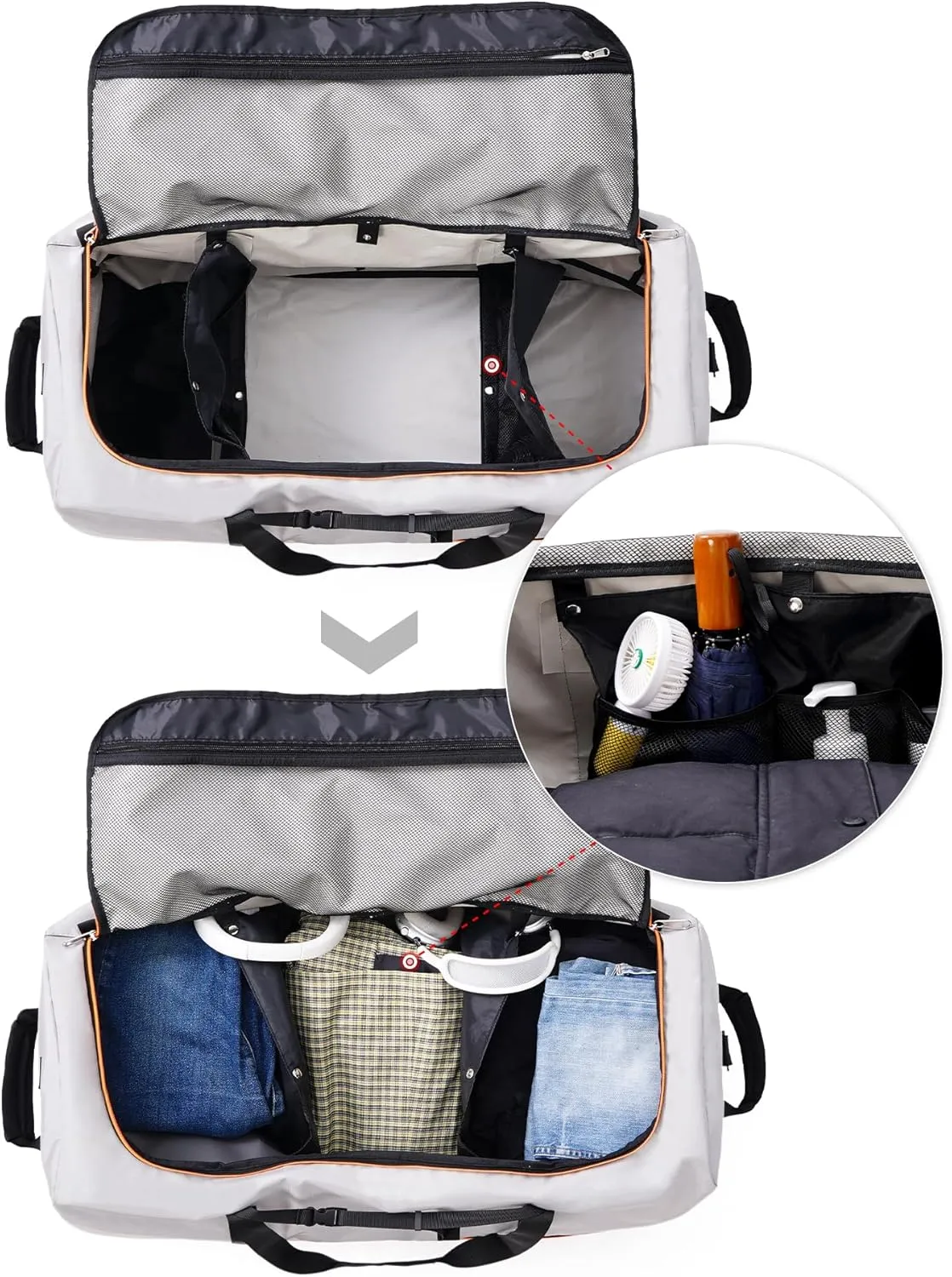 CONTAIL 32” Soft-side 110L Expandable 140L Rolling Duffle Bag with 2 Inline Wheels,Convertible Weekend Travel Bag with Bungee-Cord System,Grey