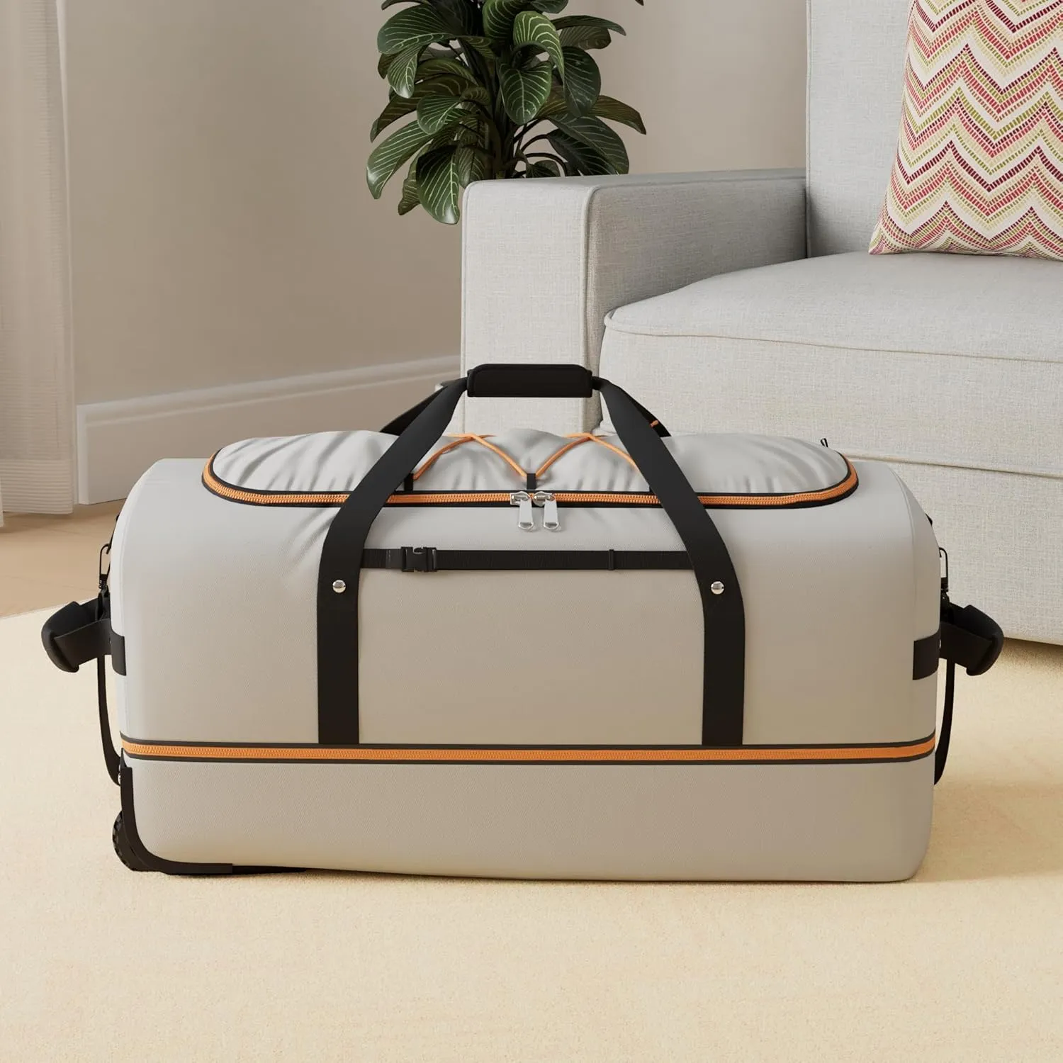 CONTAIL 32” Soft-side 110L Expandable 140L Rolling Duffle Bag with 2 Inline Wheels,Convertible Weekend Travel Bag with Bungee-Cord System,Grey