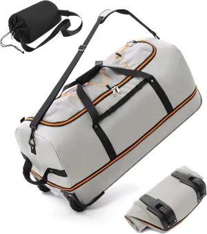 CONTAIL 32” Soft-side 110L Expandable 140L Rolling Duffle Bag with 2 Inline Wheels,Convertible Weekend Travel Bag with Bungee-Cord System,Grey
