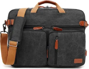 Convertible Backpack Messenger Shoulder bag Laptop Case Handbag Business Briefcase Multi-functional Travel Rucksack Fits 17.3 Inch Laptop For Men/Women (Canvas Black)