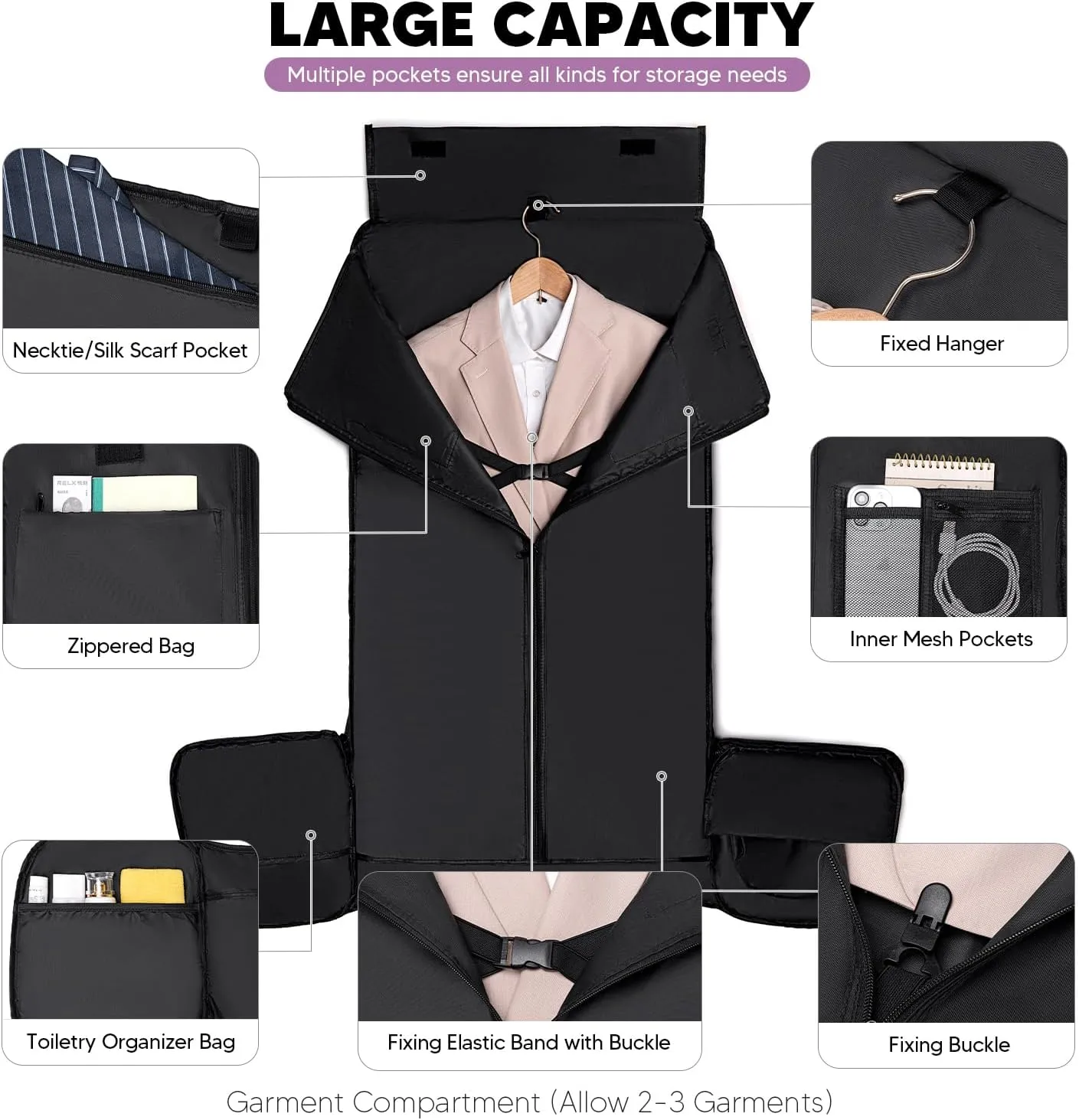 Convertible Garment Bag for Travel, Carry on Garment Duffle Bags for Travel, Canvas Garment Duffle Bag for Men Women with Shoe Compartment - 2 in 1 Hanging Suitcase Suit Travel Bags-Purple