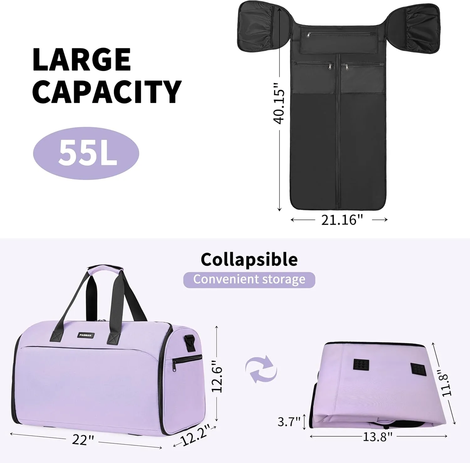 Convertible Garment Bag with Shoulder Strap, Carry On Men Women Garment Bags For Travel,2 in 1 Hanging Dress Suitcase Suit Travel Bags