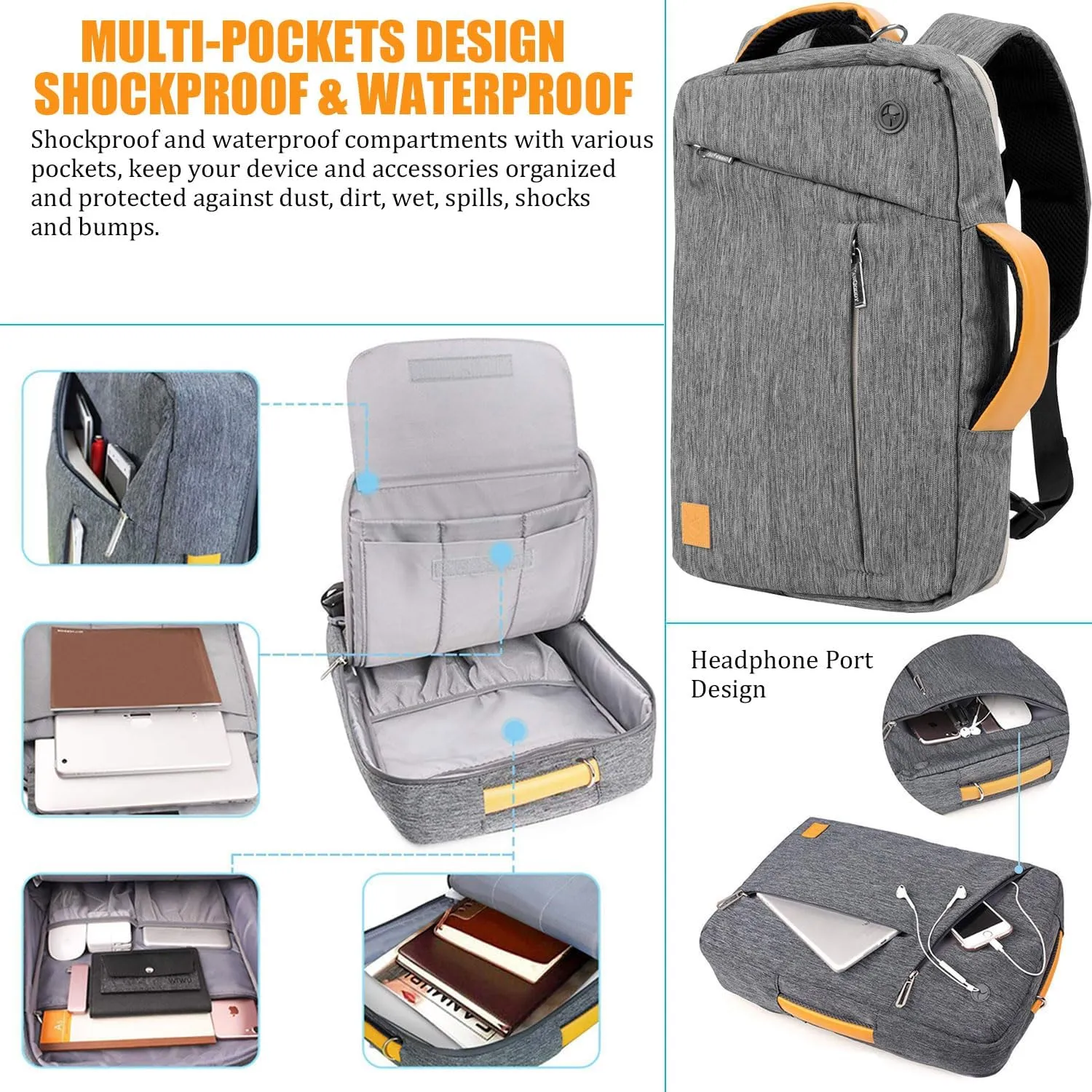Convertible Laptop Shoulder Bag Messenger Bag Sleeve Case for Men Women Work Travel 13 14 15 15.6 16 17 17.3 Inch