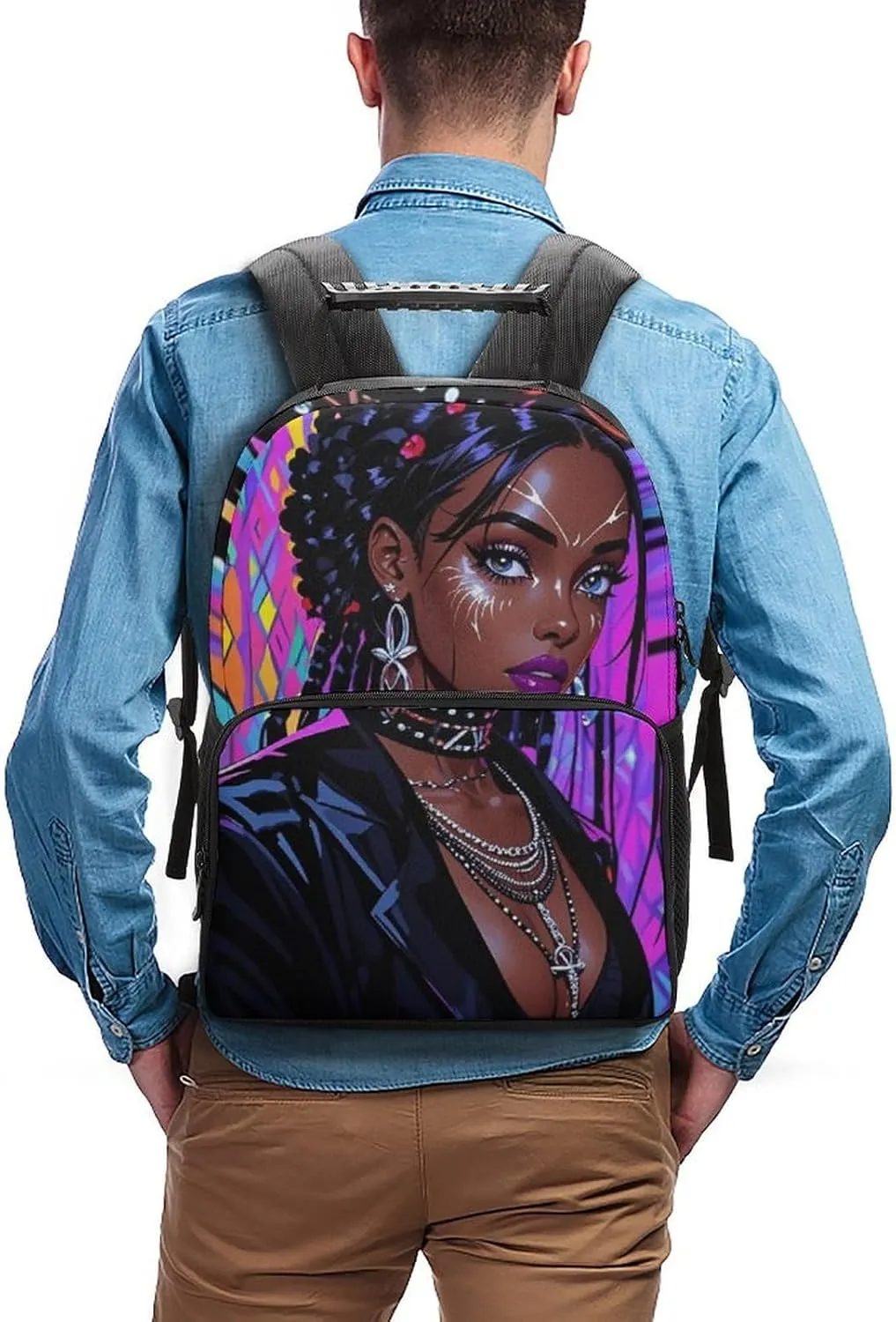 Cool African American Woman Bold And Colorful Art Rucksacks Polyester Anti-Theft Multipurpose Carry On Bag Large Capacity Gym Outdoor Hiking Backpack With Smooth Zippers