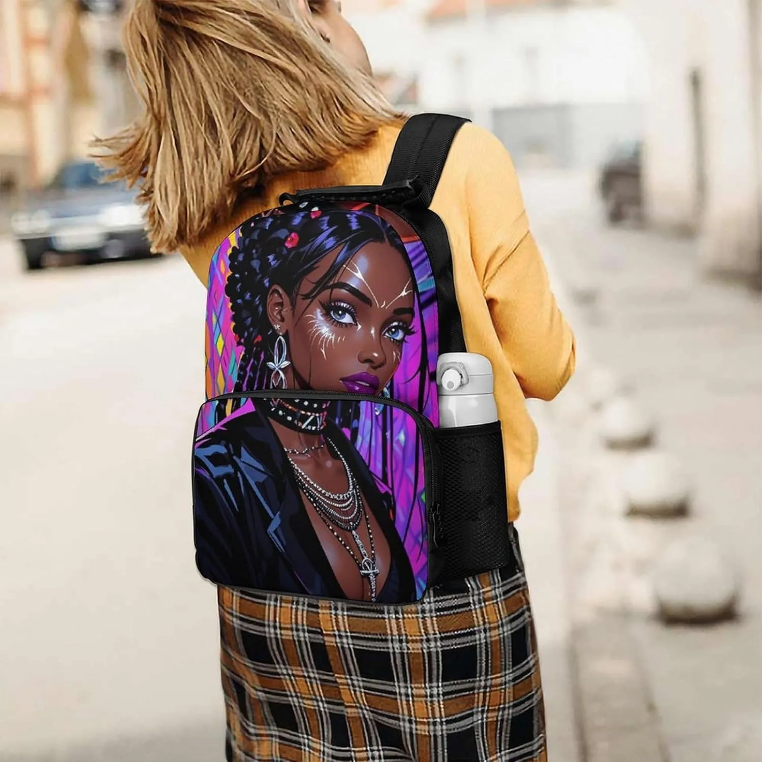 Cool African American Woman Bold And Colorful Art Rucksacks Polyester Anti-Theft Multipurpose Carry On Bag Large Capacity Gym Outdoor Hiking Backpack With Smooth Zippers