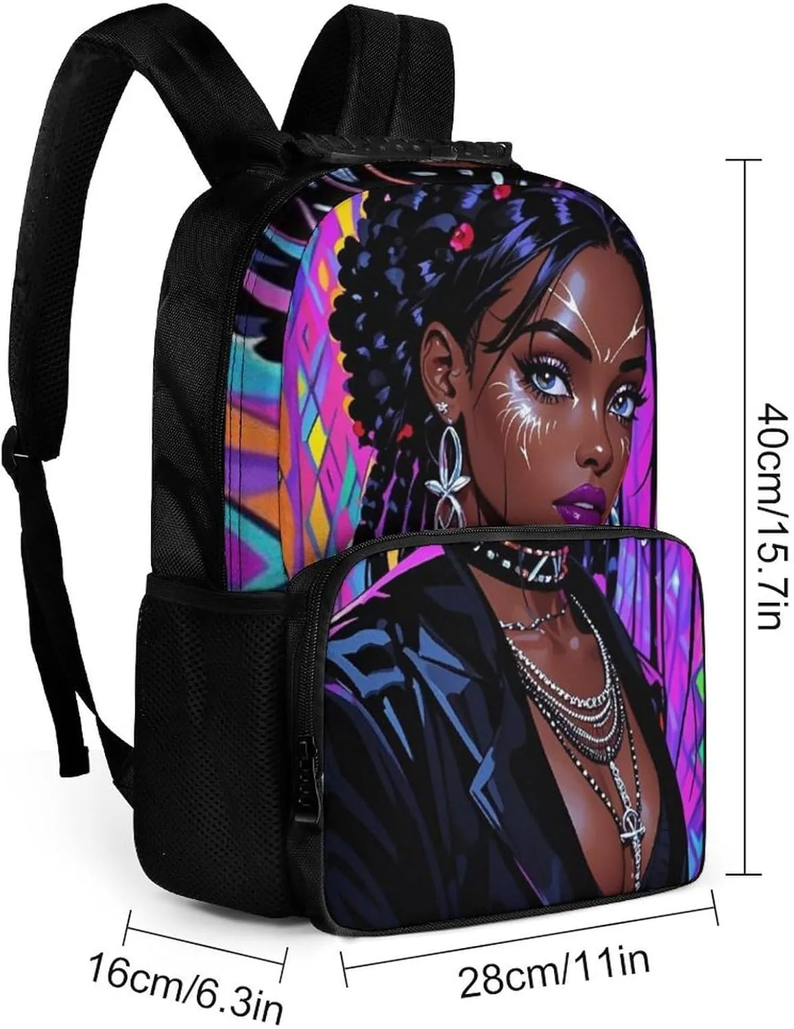 Cool African American Woman Bold And Colorful Art Rucksacks Polyester Anti-Theft Multipurpose Carry On Bag Large Capacity Gym Outdoor Hiking Backpack With Smooth Zippers