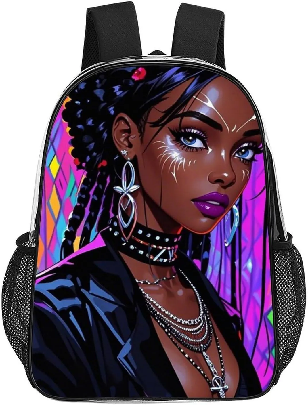 Cool African American Woman Bold And Colorful Art Rucksacks Transparent Anti-Theft Multipurpose Carry On Bag Large Capacity Gym Outdoor Hiking Backpack With Smooth Zippers