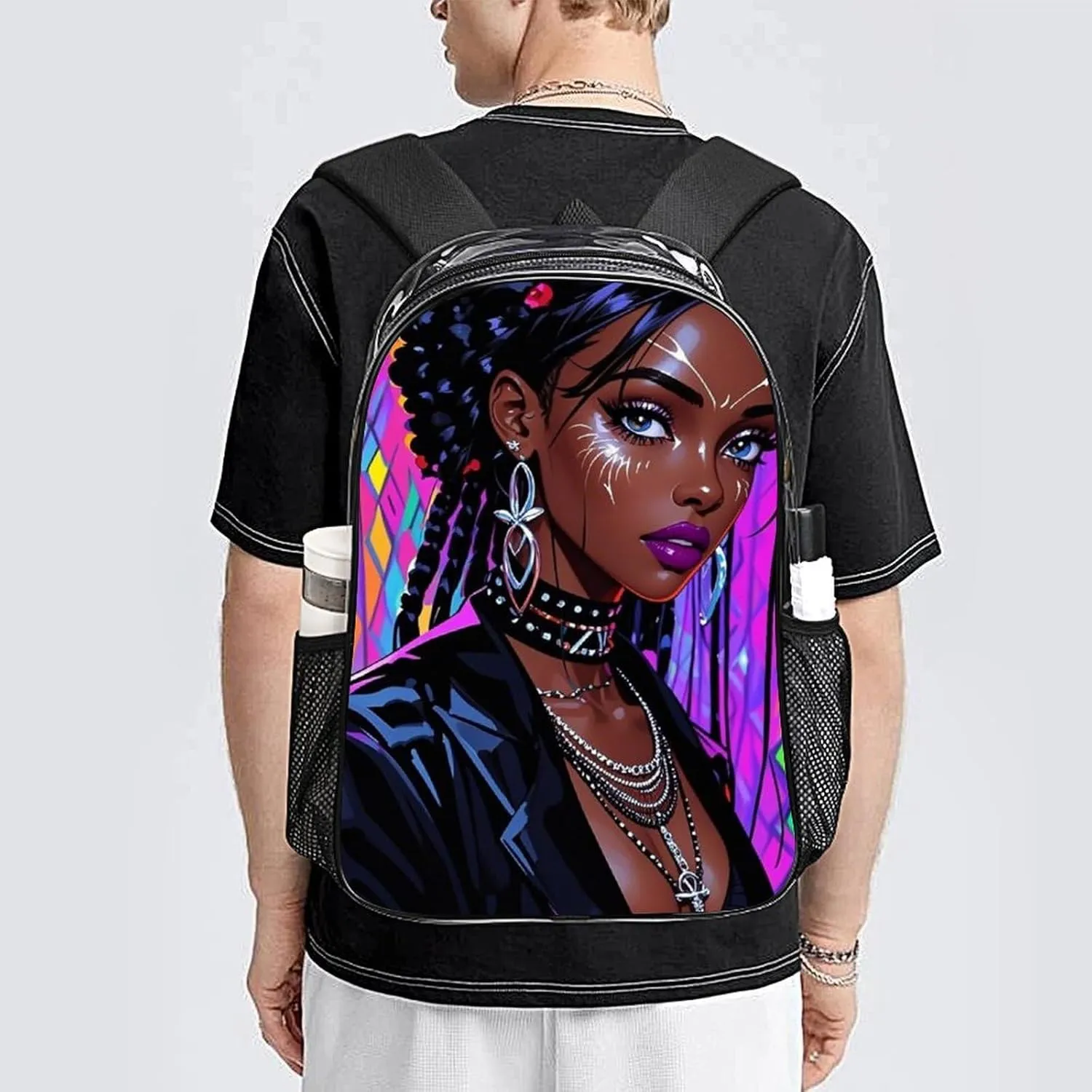 Cool African American Woman Bold And Colorful Art Rucksacks Transparent Anti-Theft Multipurpose Carry On Bag Large Capacity Gym Outdoor Hiking Backpack With Smooth Zippers