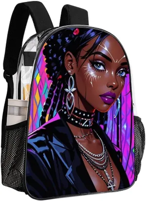 Cool African American Woman Bold And Colorful Art Rucksacks Transparent Anti-Theft Multipurpose Carry On Bag Large Capacity Gym Outdoor Hiking Backpack With Smooth Zippers