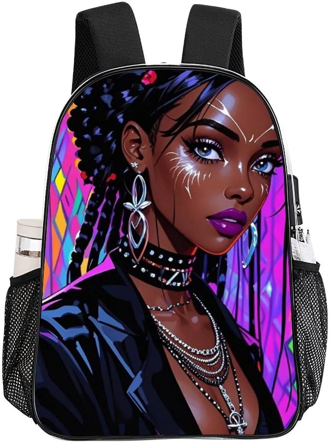 Cool African American Woman Bold And Colorful Art Rucksacks Transparent Anti-Theft Multipurpose Carry On Bag Large Capacity Gym Outdoor Hiking Backpack With Smooth Zippers