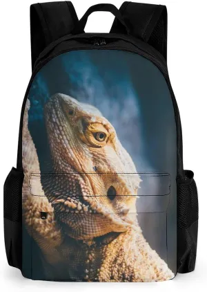 Cool Bearded Dragon Lizards Animal Art Rucksacks Lightweight Multipurpose Anti-Theft Shoulder Bag Big Capacity Traveling & Camping Backpack With Side Pockets