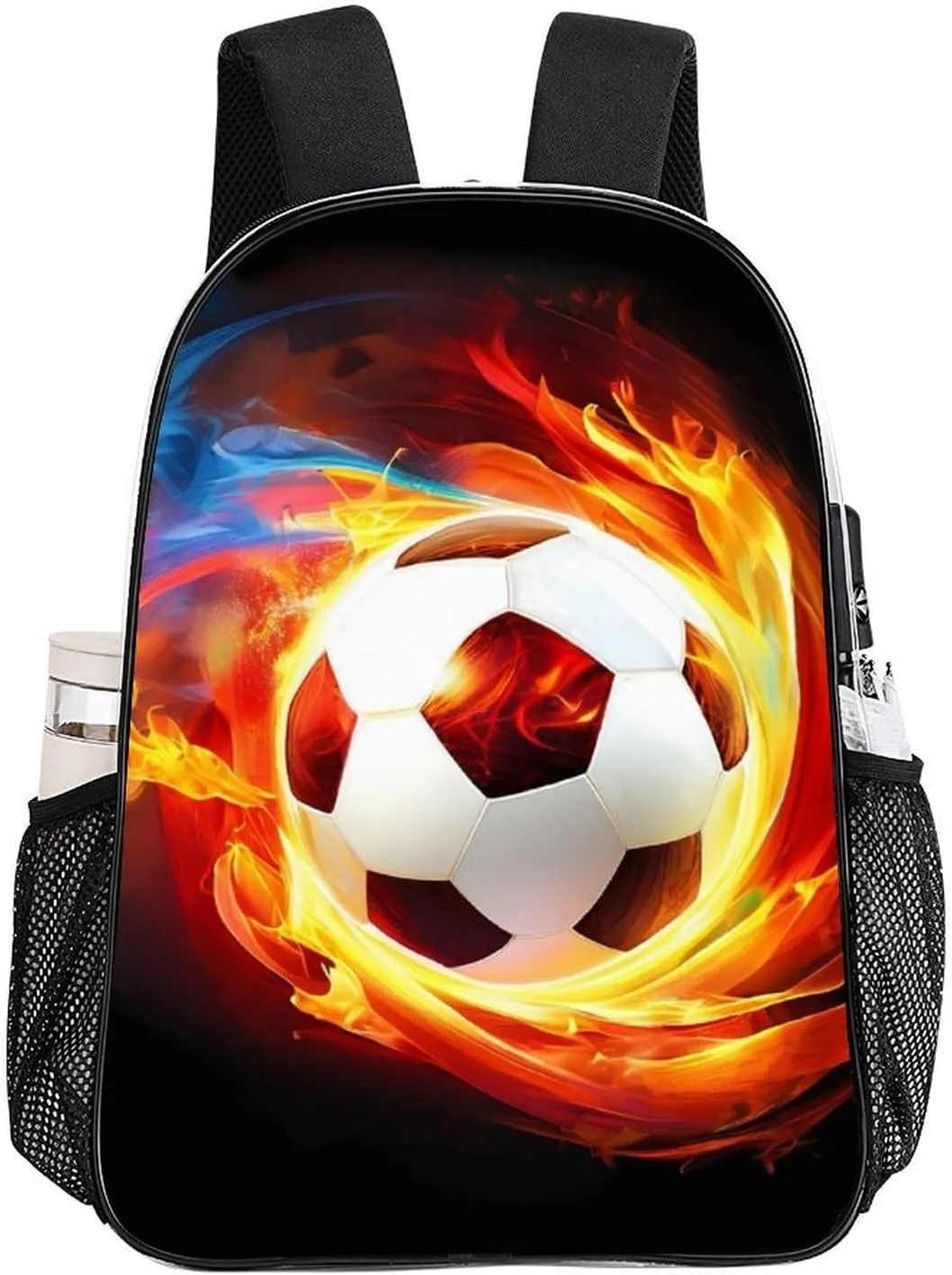 Cool Fire Flame Soccer Football Black Rucksacks Transparent Anti-Theft Multipurpose Carry On Bag Large Capacity Gym Outdoor Hiking Backpack With Smooth Zippers