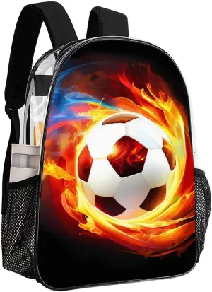 Cool Fire Flame Soccer Football Black Rucksacks Transparent Anti-Theft Multipurpose Carry On Bag Large Capacity Gym Outdoor Hiking Backpack With Smooth Zippers