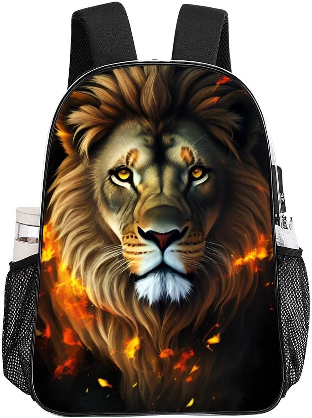 Cool Lion Fire Surreal Style Art Rucksacks Lightweight Multipurpose Transparent Shoulder Bag Big Capacity Traveling & Camping Backpack With Side Pockets
