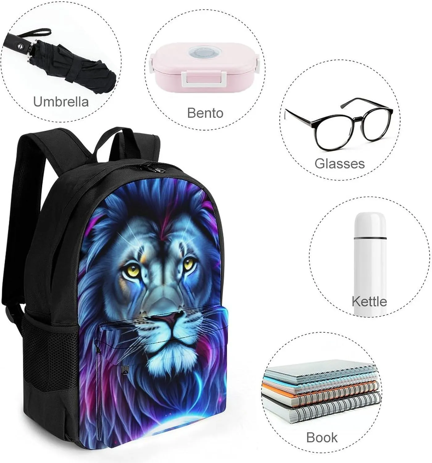 Cool Lion In The Universe Surreal Style Art Rucksacks Lightweight Multipurpose Anti-Theft Shoulder Bag Big Capacity Traveling & Camping Backpack With Side Pockets