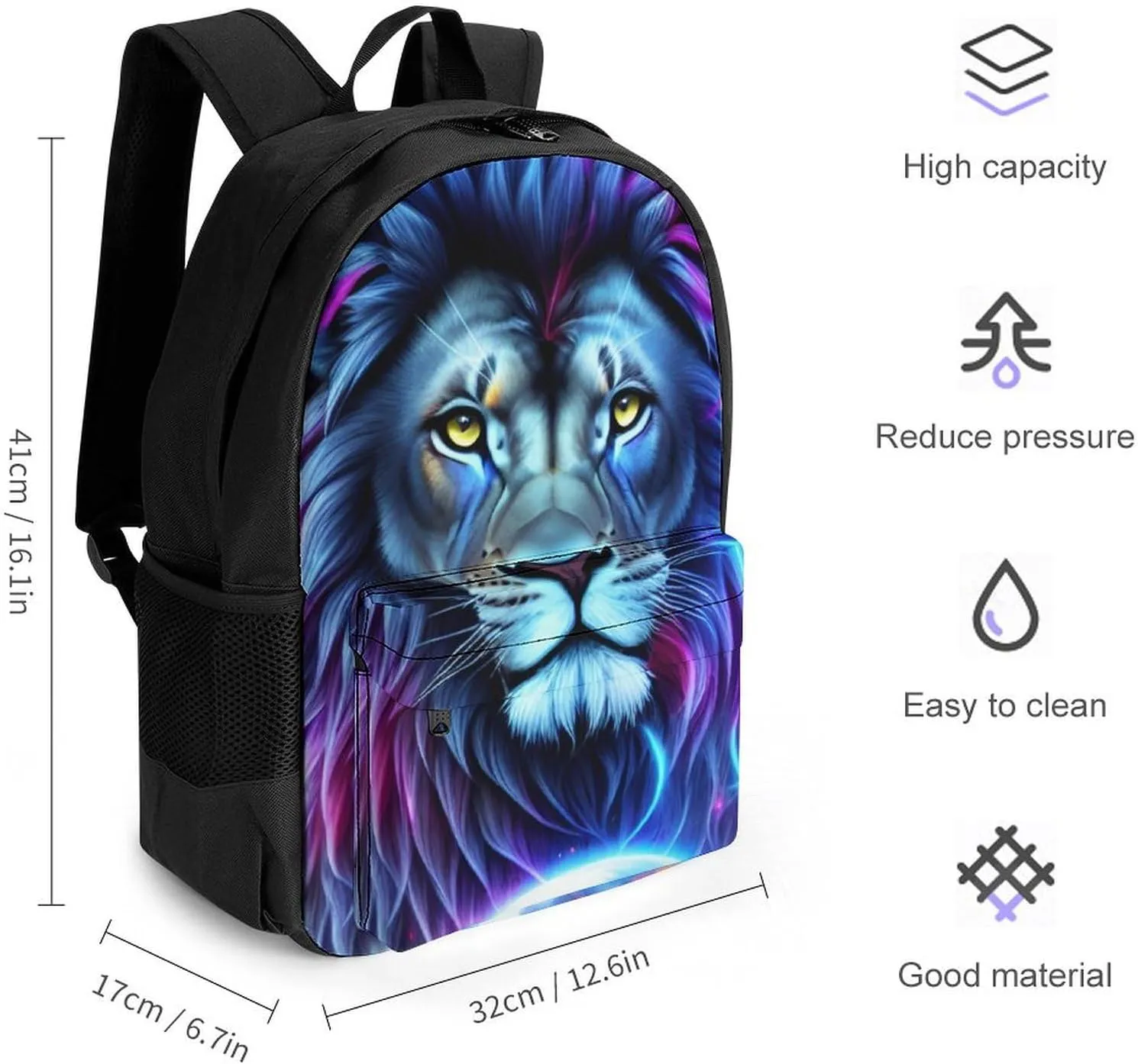 Cool Lion In The Universe Surreal Style Art Rucksacks Lightweight Multipurpose Anti-Theft Shoulder Bag Big Capacity Traveling & Camping Backpack With Side Pockets