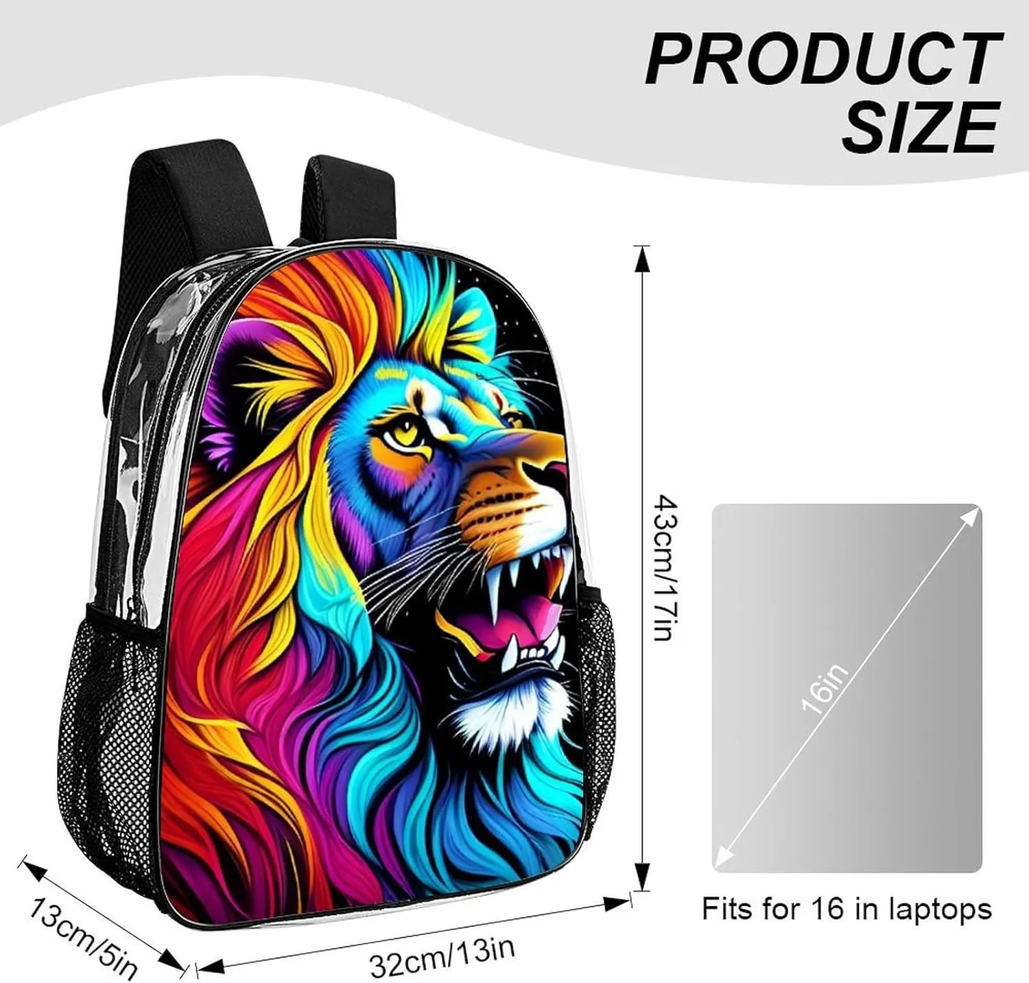 Cool Lion In The Universe Surreal Style Splatter Art Rucksacks Lightweight Multipurpose Anti-Theft Shoulder Bag Big Capacity Laptop Book Bag Rucksack Transparent Bag