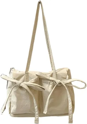 Coquette Aesthetic Shoulder Bag Cute Bows Purse Nylon Tote Handbag, Japanese Style Bows Tie Hobo Purse