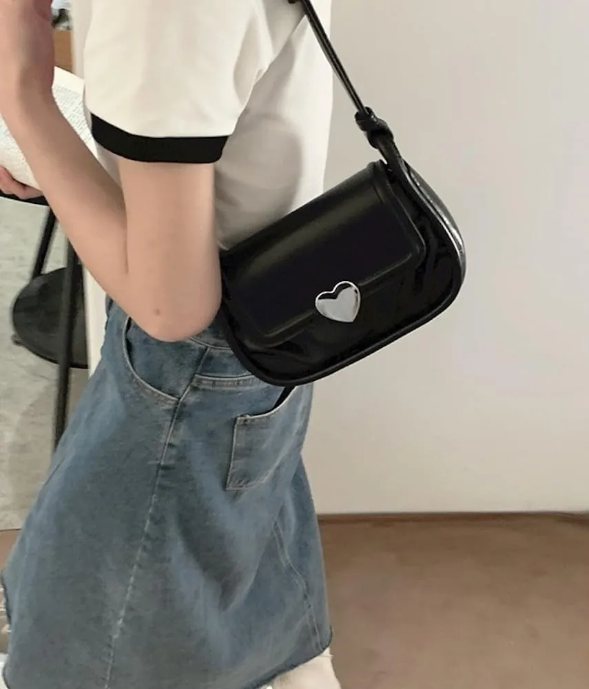 Coquette Leather Shoulder Purse Love Heart Crossbody Bags for Women Adjustable Strap Cute Y2k Stuff