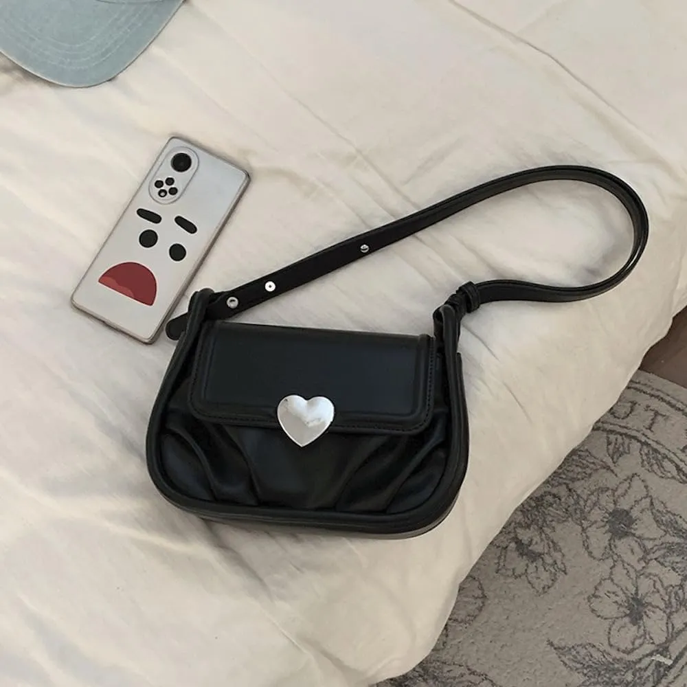 Coquette Leather Shoulder Purse Love Heart Crossbody Bags for Women Adjustable Strap Cute Y2k Stuff