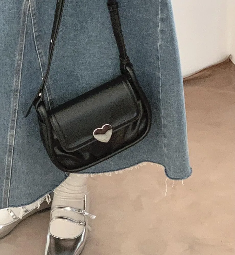 Coquette Leather Shoulder Purse Love Heart Crossbody Bags for Women Adjustable Strap Cute Y2k Stuff