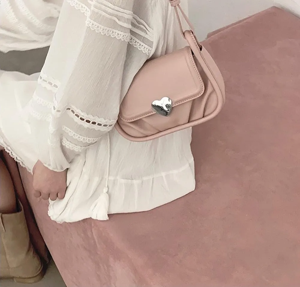 Coquette Leather Shoulder Purse Love Heart Crossbody Bags for Women Adjustable Strap Cute Y2k Stuff