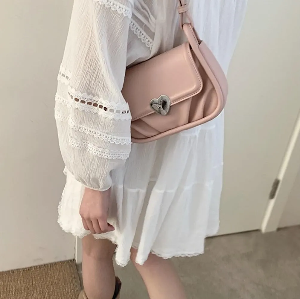 Coquette Leather Shoulder Purse Love Heart Crossbody Bags for Women Adjustable Strap Cute Y2k Stuff