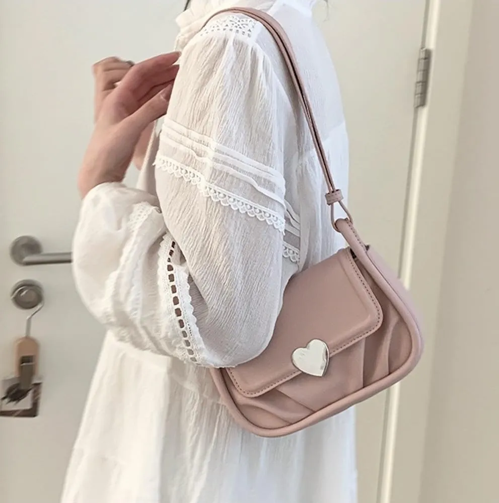 Coquette Leather Shoulder Purse Love Heart Crossbody Bags for Women Adjustable Strap Cute Y2k Stuff