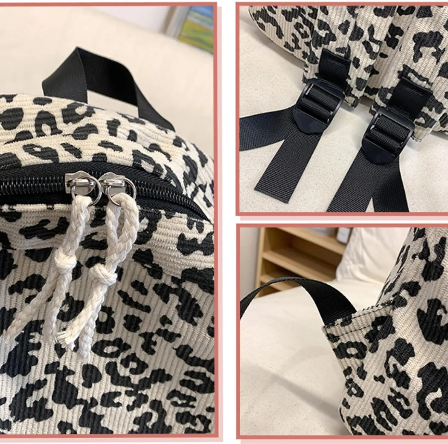 Corduroy Backpack y2k Purse, Cute Fuzzy Daypack Grunge Cheetah Trendy Daypack Chic Coquette Harajuku Bookbag