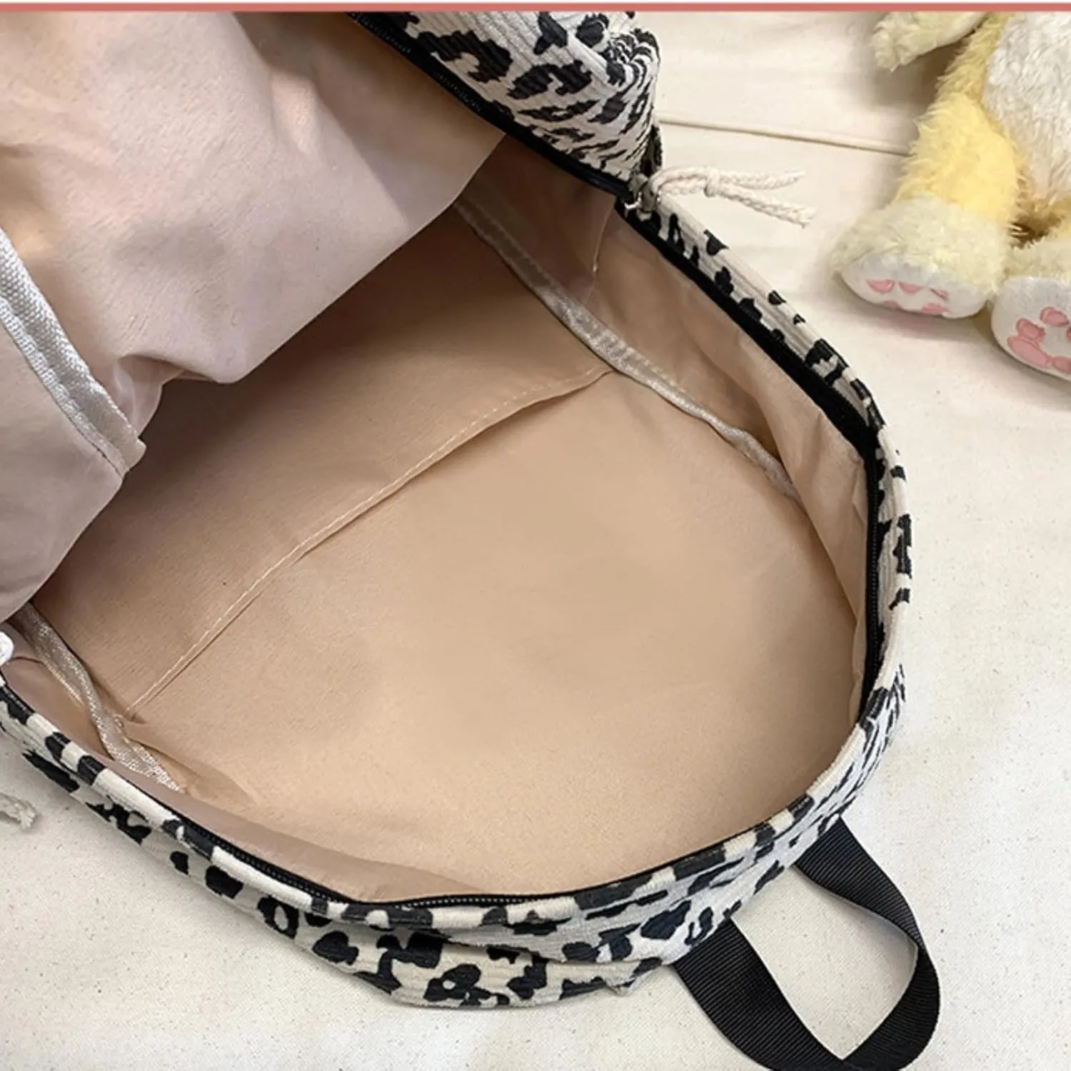 Corduroy Backpack y2k Purse, Cute Fuzzy Daypack Grunge Cheetah Trendy Daypack Chic Coquette Harajuku Bookbag