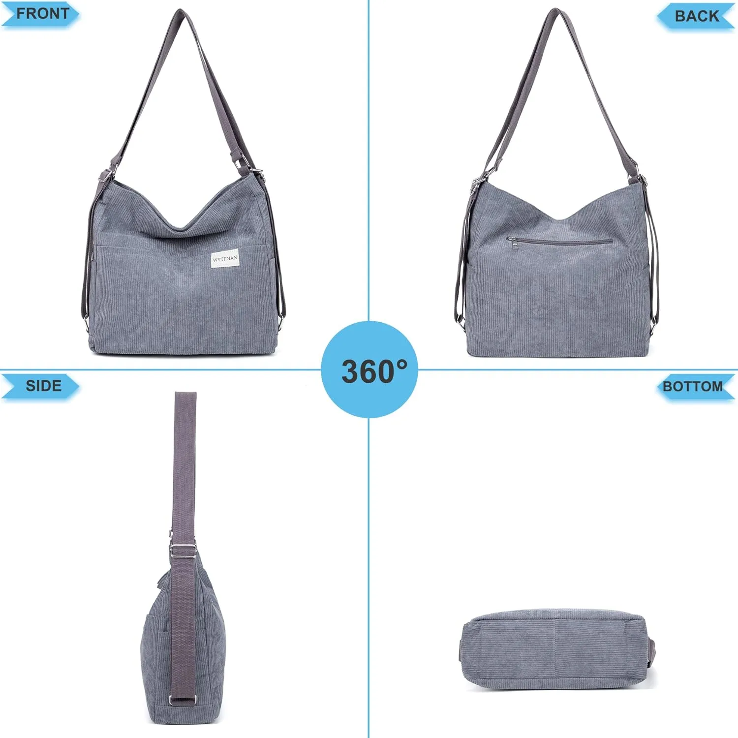 Corduroy Tote Backpack Crossbody Bag for Women, Convertible Shoulder Bags Designer Handbag for College, Work