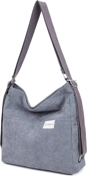 Corduroy Tote Backpack Crossbody Bag for Women, Convertible Shoulder Bags Designer Handbag for College, Work