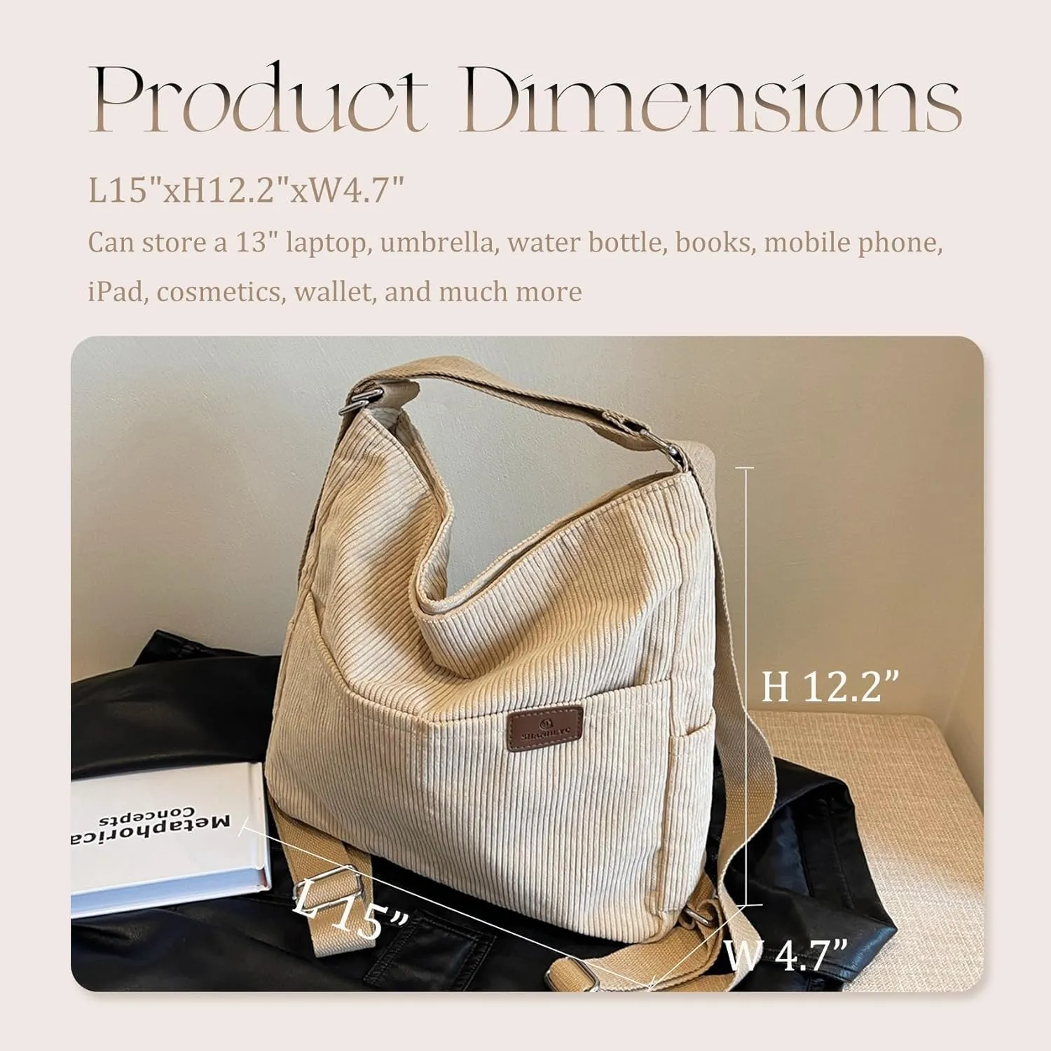 Corduroy Tote Bag for Women Convertible Backpack Purse Crossbody Hobo Shoulder Bag with Multi Pockets Compartments