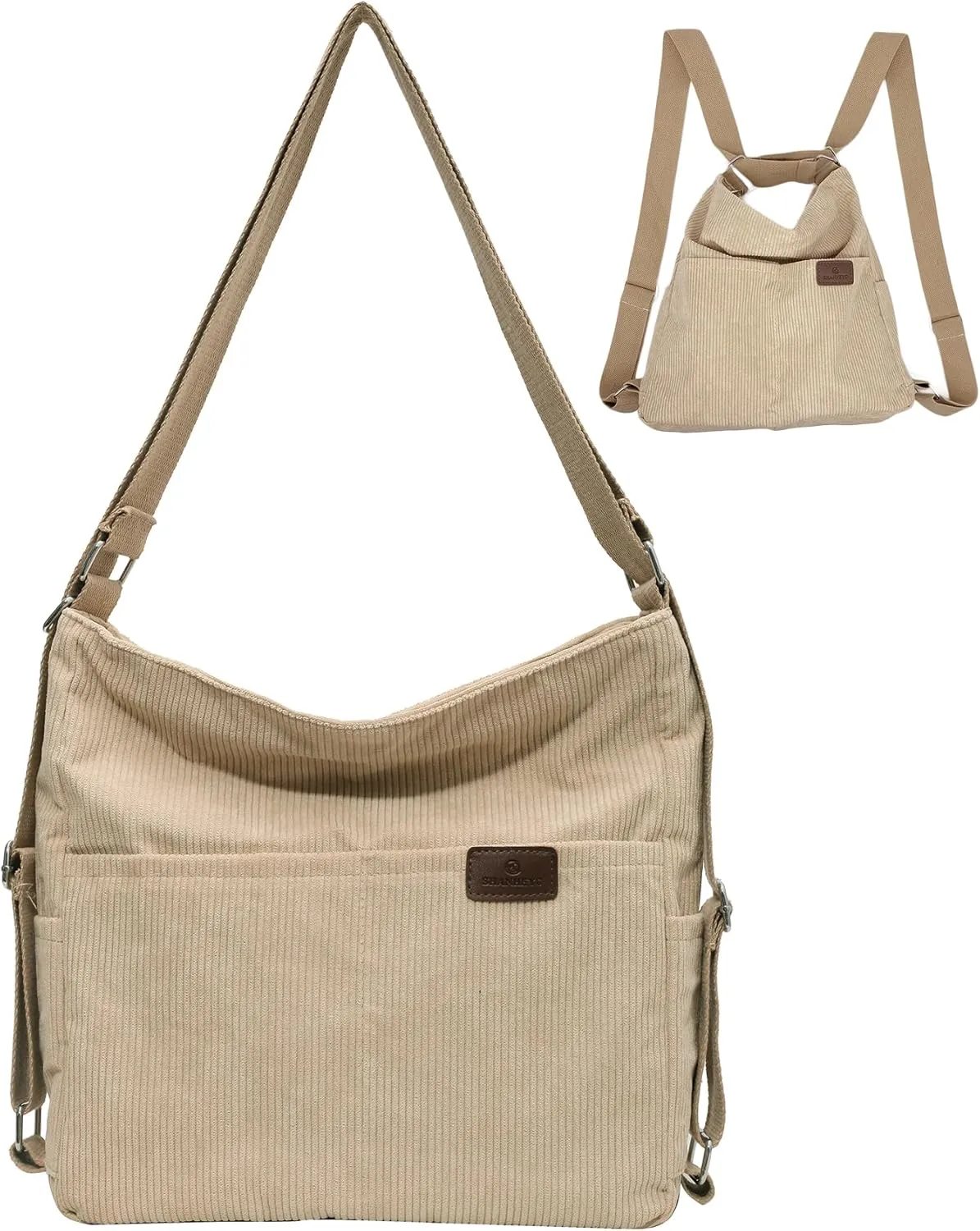 Corduroy Tote Bag for Women Convertible Backpack Purse Crossbody Hobo Shoulder Bag with Multi Pockets Compartments