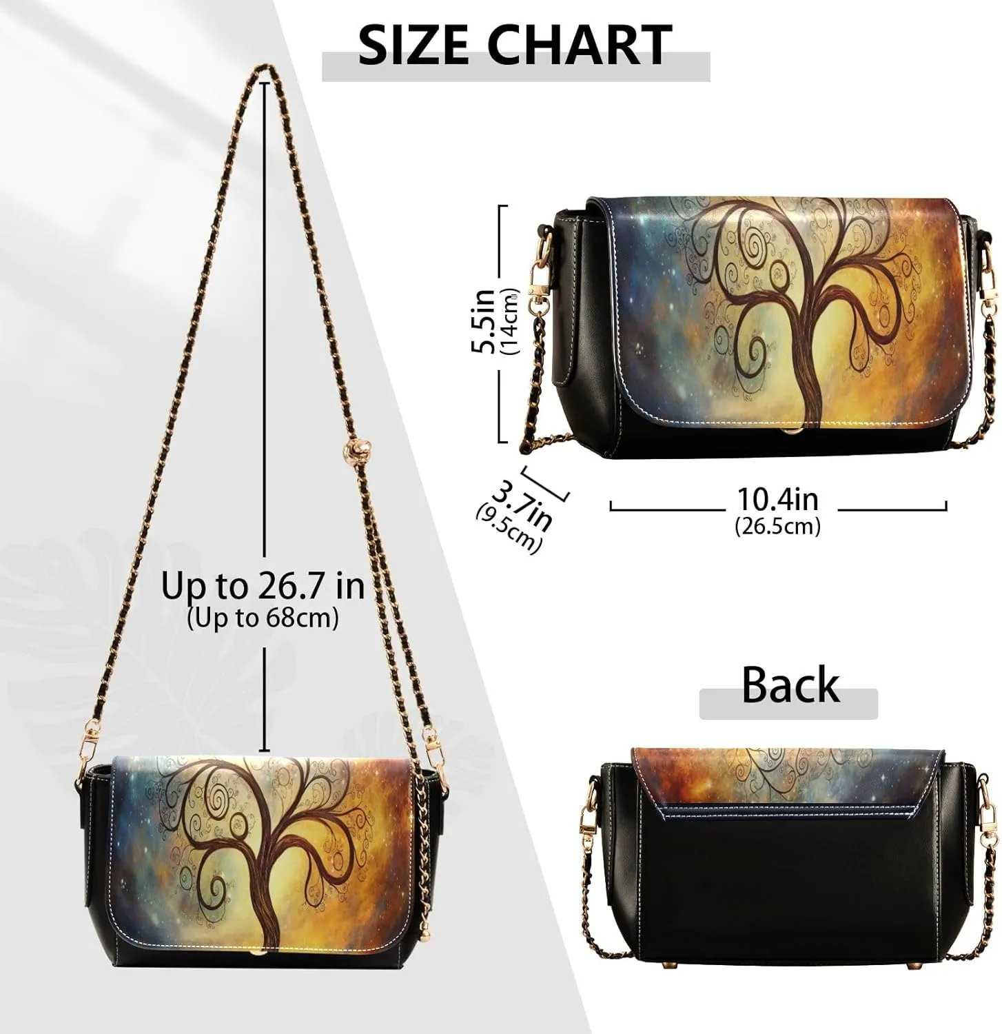 Cosmic Tree on Starry Night Sky Leather Zipper Crossbody Purse, Ladies Leather Crossbody Bags, Crossbody Bags for Women