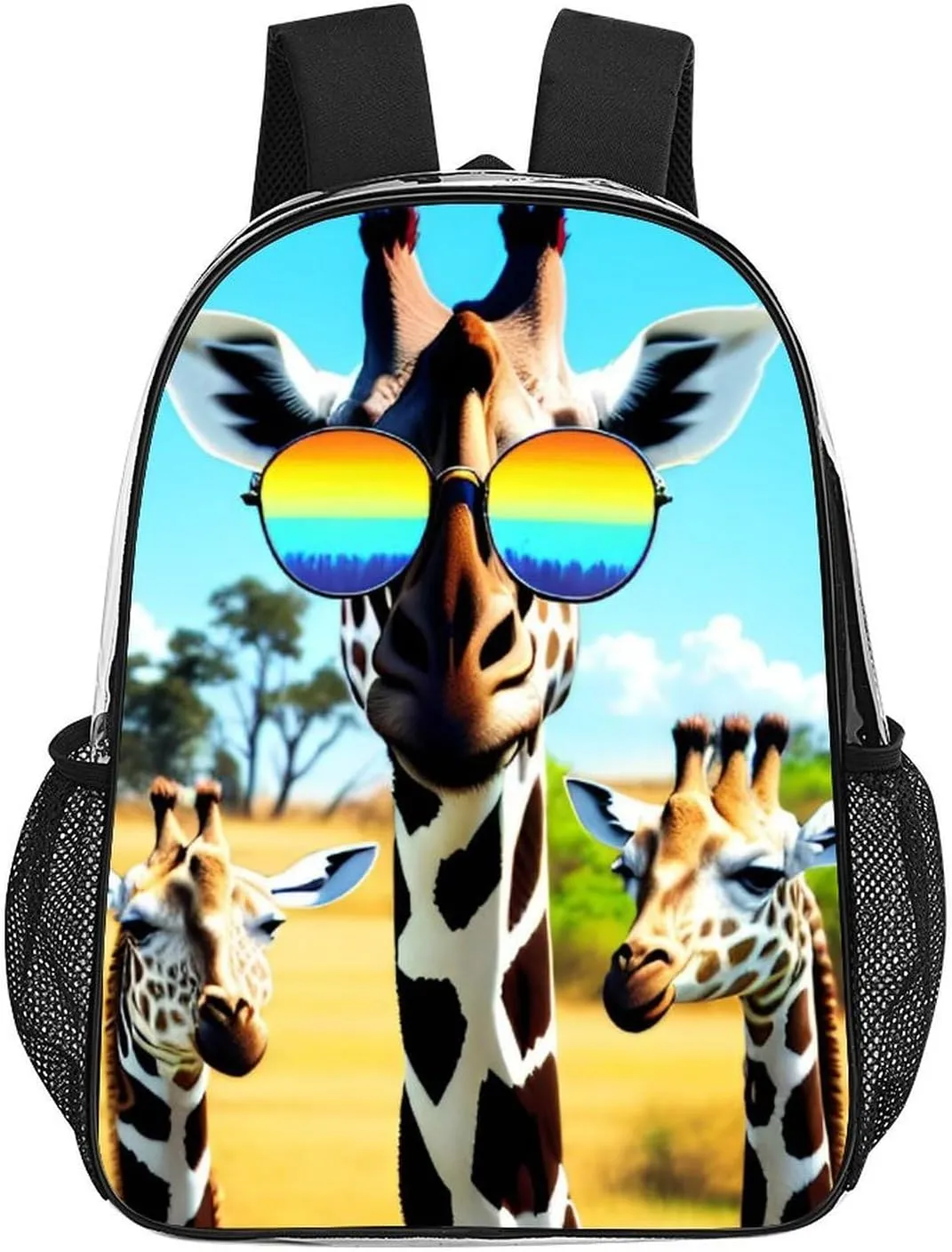 Crazy Cool Giraffe Art Rucksacks Lightweight Multipurpose Anti-Theft Shoulder Bag Large Capacity Business Computer Bag Transparent Bag