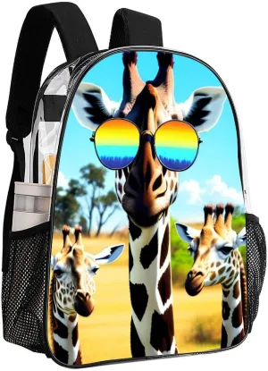 Crazy Cool Giraffe Art Rucksacks Lightweight Multipurpose Anti-Theft Shoulder Bag Large Capacity Business Computer Bag Transparent Bag