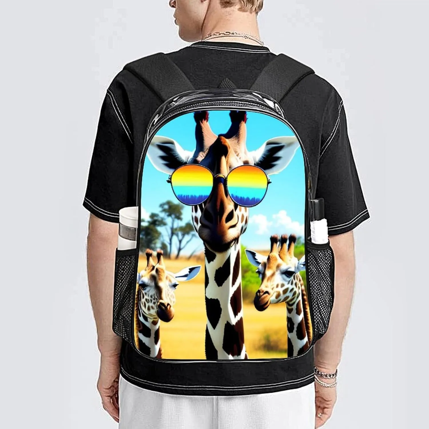 Crazy Cool Giraffe Art Rucksacks Lightweight Multipurpose Anti-Theft Shoulder Bag Large Capacity Business Computer Bag Transparent Bag