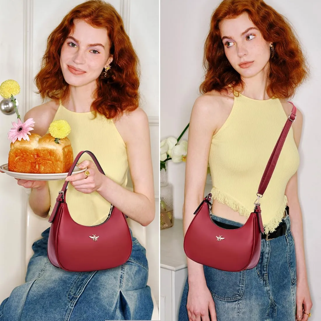 CROJUYI Small Crescent Shoulder Bags Purses for Women Retro Classic Clutch Hobo Tote Purse and Handbag Cute Crossbody Bags