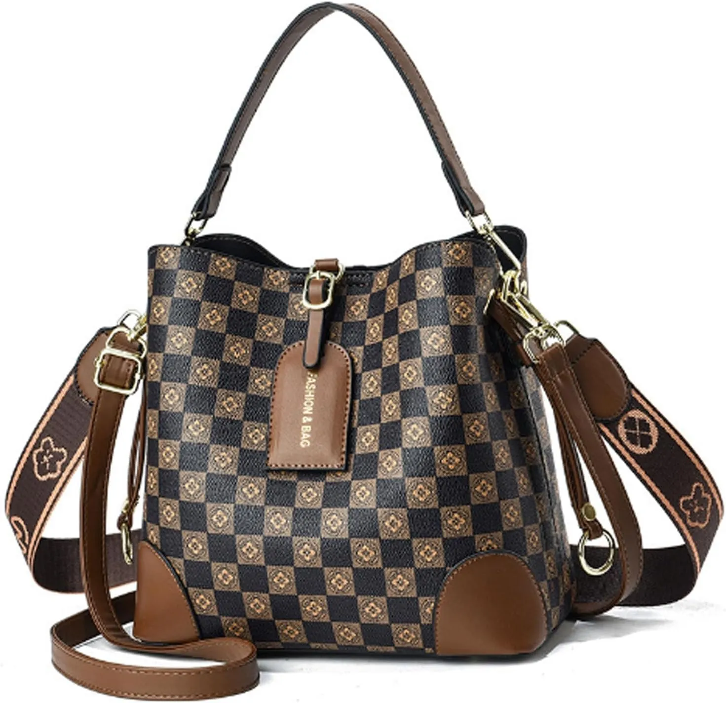 Cross Body Bag Purses for Women - PU Leather Crossbody Bucket Bag with Two Adjustable Shoulder Strap, Multiple Pockets
