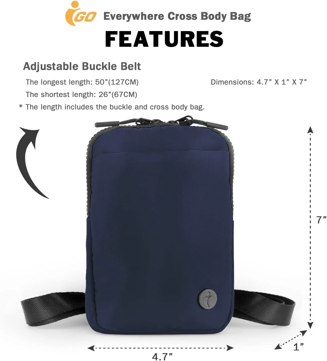 Crossbody Bag for Men & Women, Crossbody Belt Bag for Sports, Travel, Walking, Running, Hiking (Navy)