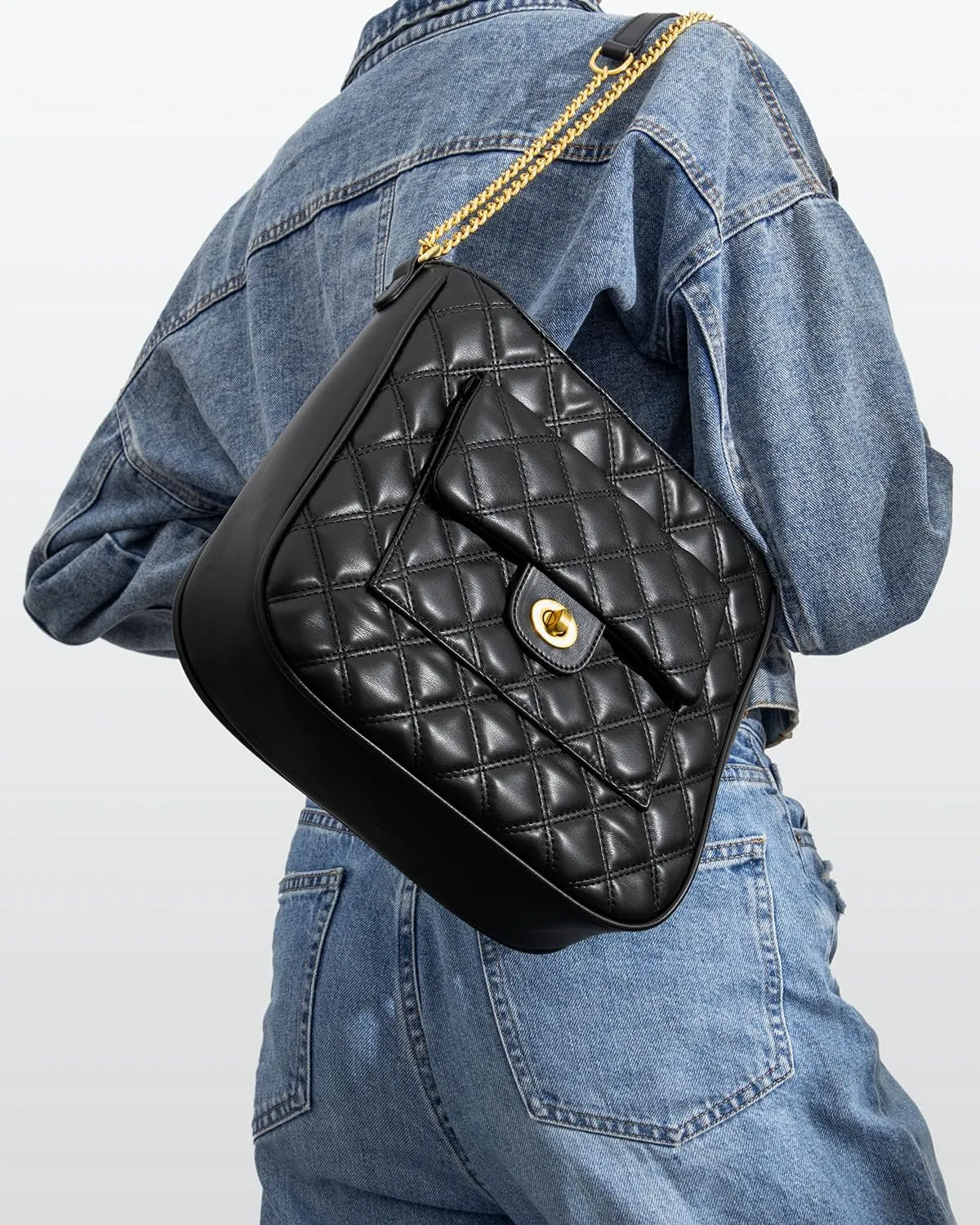 Crossbody Bag for Women, Quilted Crossbody Handbags Trendy Leather Purse Shoulder Bag with Adjustable Chain Strap