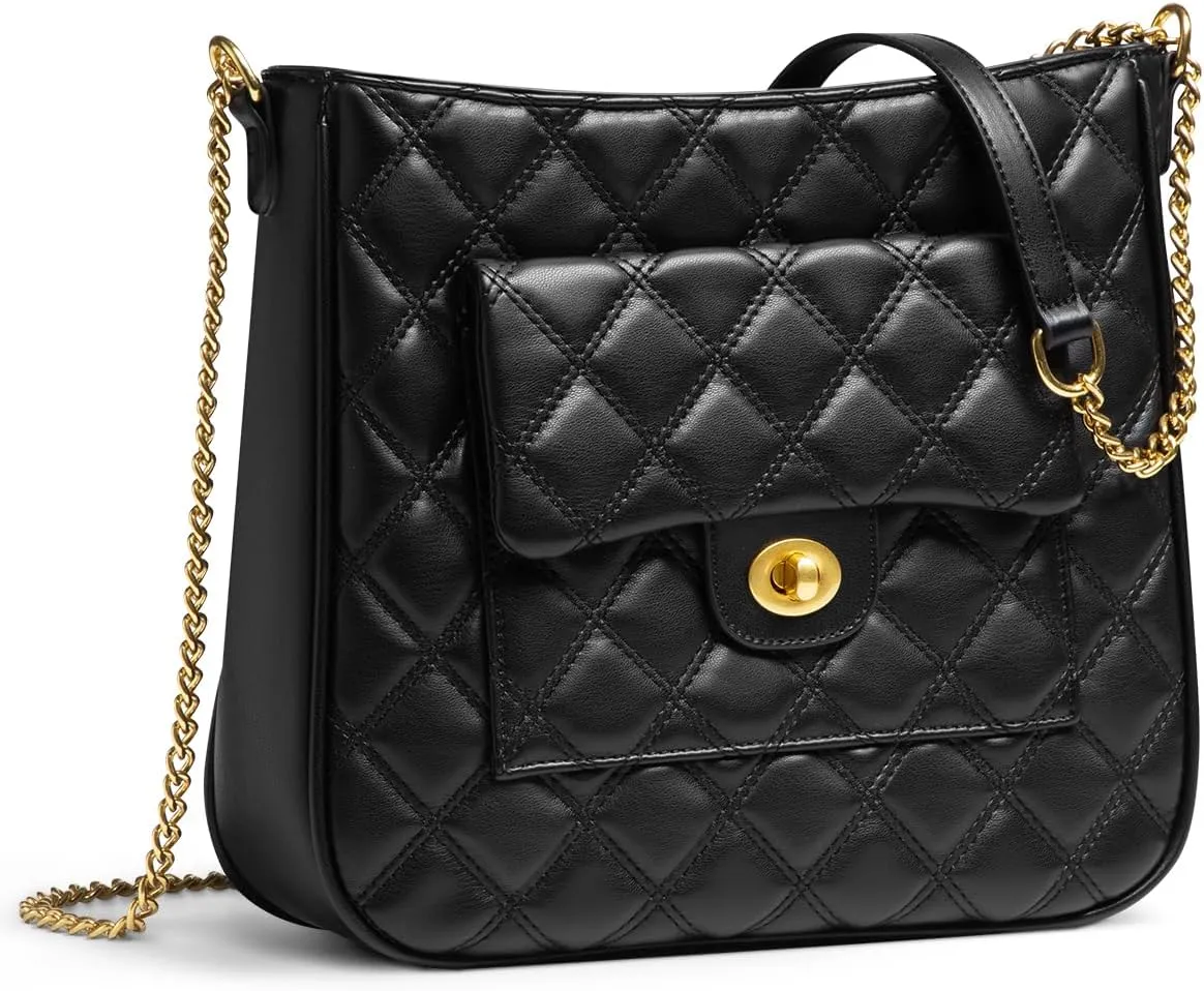 Crossbody Bag for Women, Quilted Crossbody Handbags Trendy Leather Purse Shoulder Bag with Adjustable Chain Strap