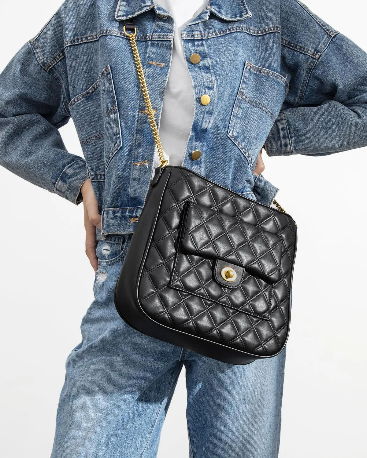 Crossbody Bag for Women, Quilted Crossbody Handbags Trendy Leather Purse Shoulder Bag with Adjustable Chain Strap