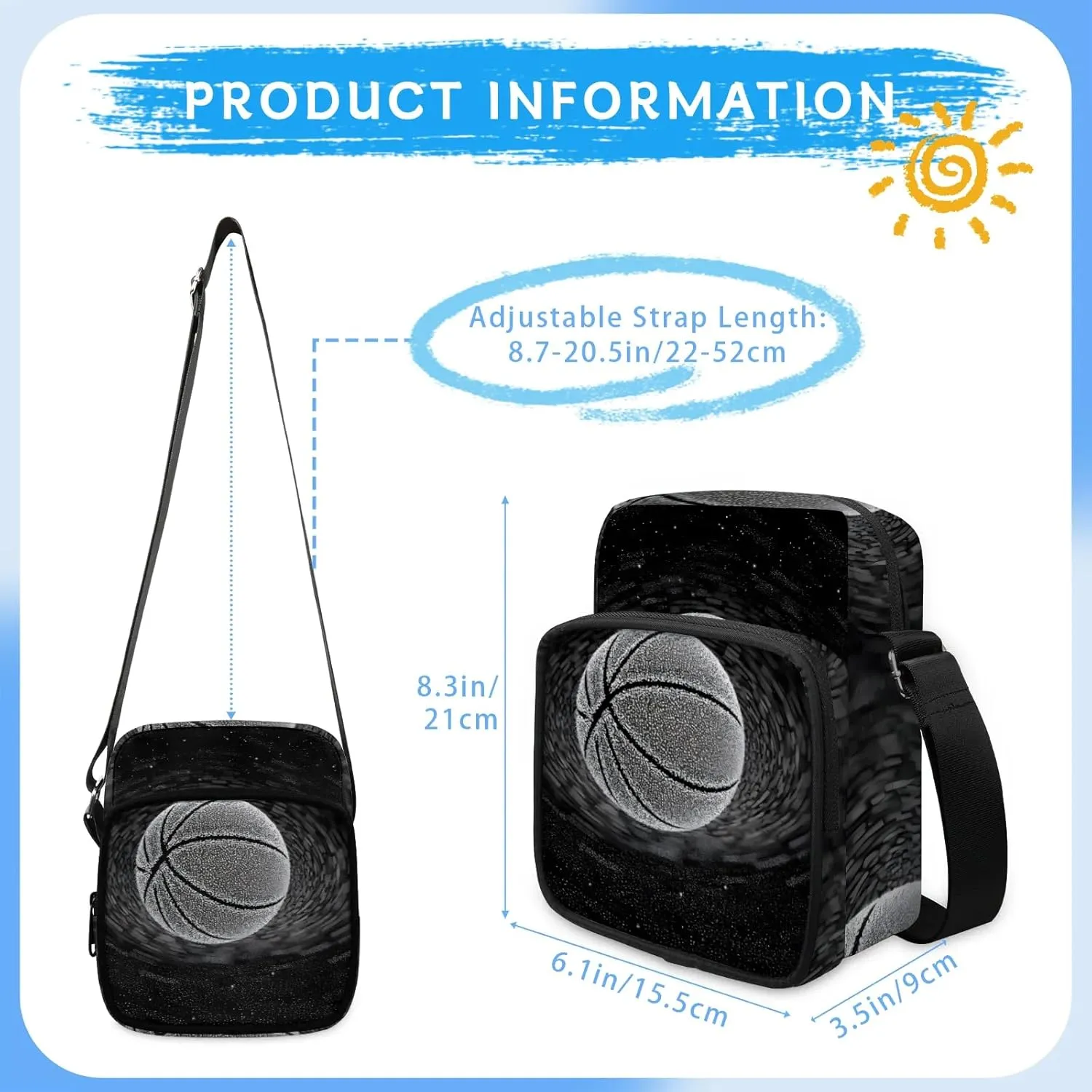 Crossbody Bag Small Sling Backpack Abstract Basketball Shoulder Bags Chest Pack Cross Body Daypack Graffiti Basketball Belt Purses for Travel Cycling Skating